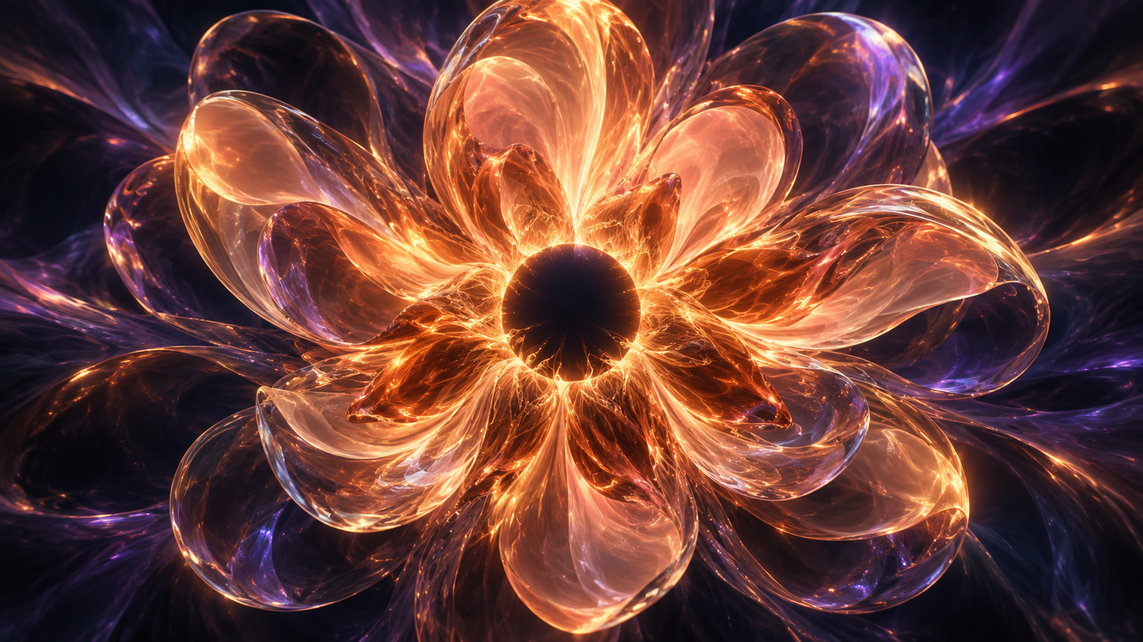 Solar concept still: warm amber bloom on a dark core